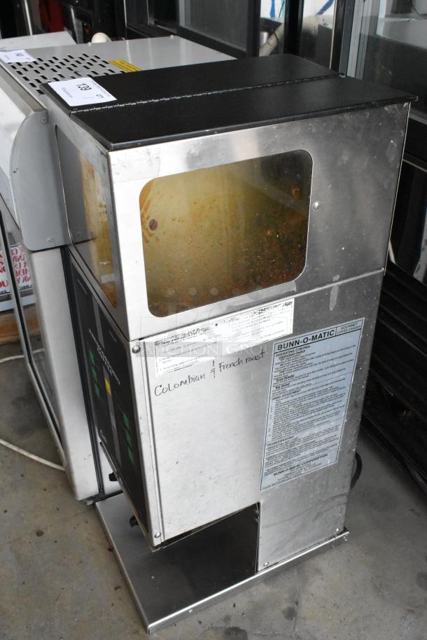Curtis ILGD-10 stainless steel commercial coffee grinder, 120V, 1 phase, countertop model, visible markings.