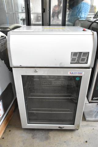 AHT Coolpoint CMV 50 single door mini cooler merchandiser, 115 volts, metal frame, digital display, glass door, used condition.