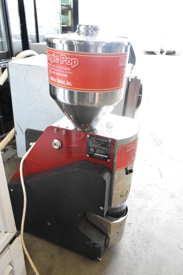 Magic Pop DMP-1 metal commercial rice cake machine, 115V, 1 phase, labeled with model data, in good condition.