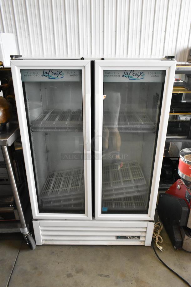 2019 True ZGDM-36SL-HC-LD commercial 2-door cooler with poly-coated racks, 115V, 1 phase. Brand label visible.