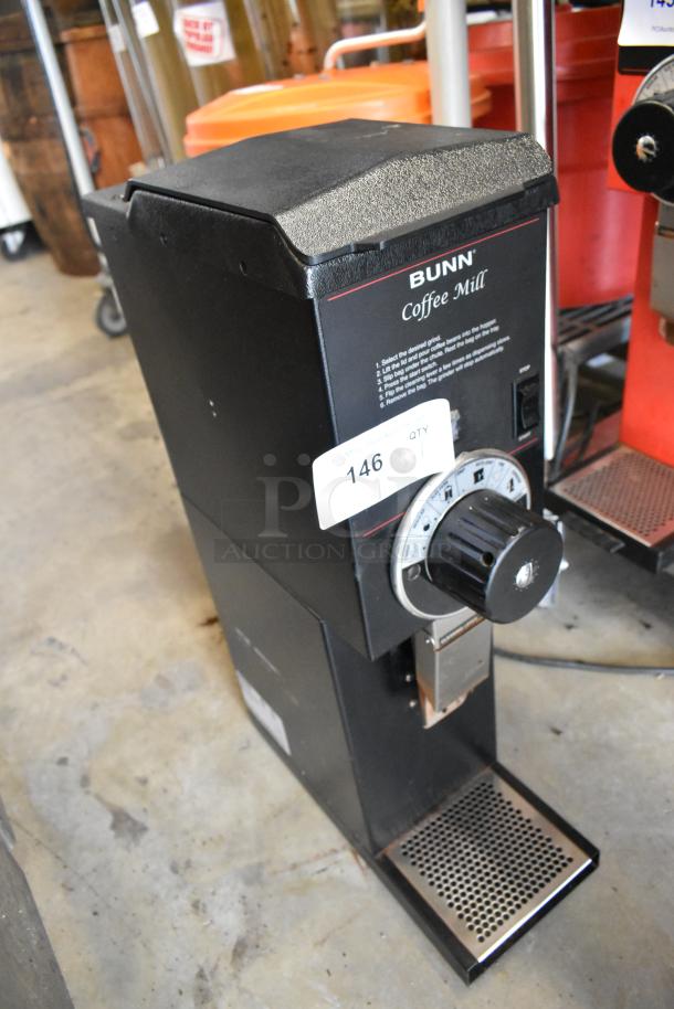 Bunn G3 HD metal commercial coffee bean grinder, 120 volts, countertop model, black, visible control knob.