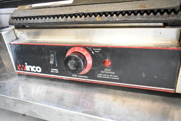 Winco EPG-1 Panini Press, stainless steel, commercial countertop, 120 volts, single phase, temp control, used condition.