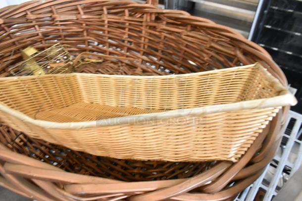 3 various items including a large wicker basket, a smaller rectangular wicker basket, and a Vector E123180 bug zapper.