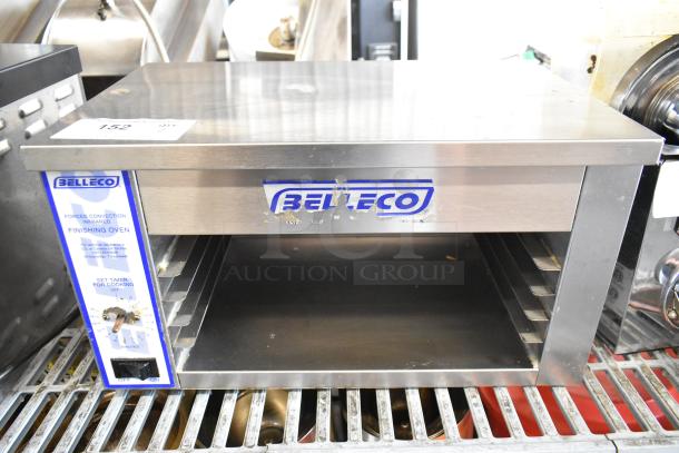 Belleco JW-1 stainless steel commercial countertop cheese melter, 120 volts, 1 phase. Features timer and rack slots.