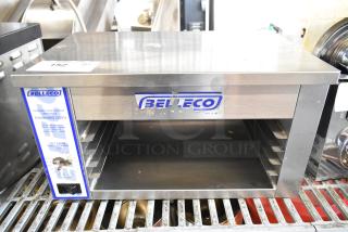 Belleco JW-1 stainless steel commercial countertop cheese melter, 120 volts, 1 phase. Features timer and rack slots.