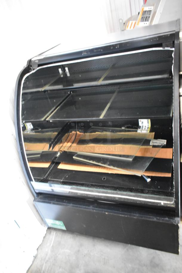 Structural Concepts HV38RSS metal floor open merchandiser, 120V, 1-phase, black, glass shelves, used condition.