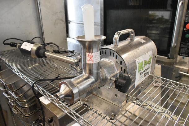 Dr Squeeze stainless steel commercial wheatgrass juicer, 115 volts, 1 phase, good condition, countertop model.