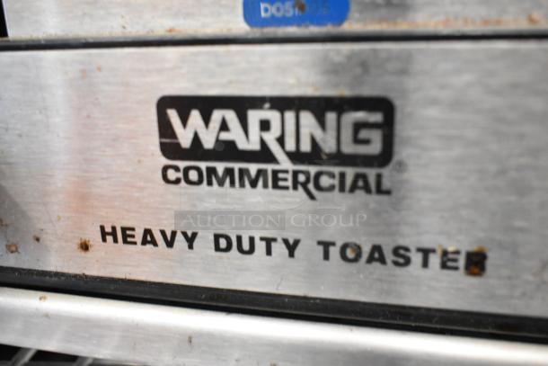 Waring WCT825 stainless steel 4-slot heavy duty toaster. Slight signs of wear. Model and make etched on front. 240 volts.