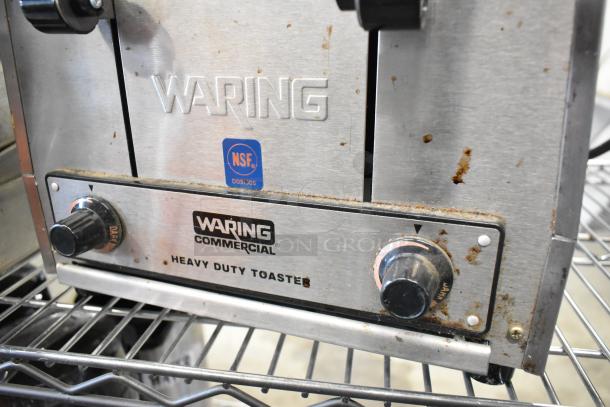 Waring WCT825 Stainless Steel 4 Slot Heavy Duty Toaster, 240 Volts, visible wear, NSF certified.