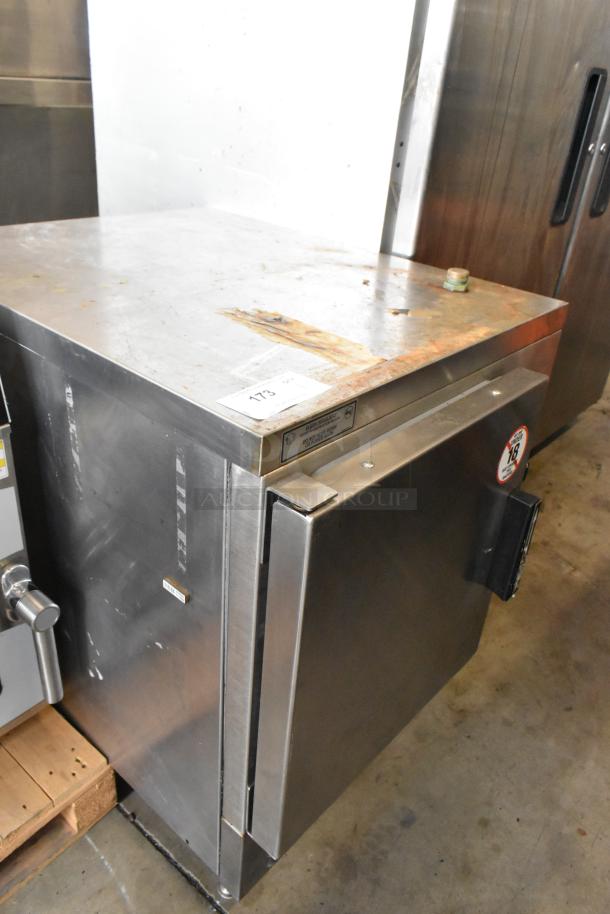 Hobart HC24EA5 stainless steel single deck steam cabinet, electric powered, 208/240V, fair condition with some surface wear.