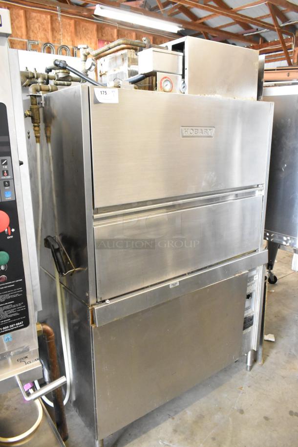 Hobart UW50 stainless steel commercial utensil washer with split door design. Features 208 volts, 3-phase power.