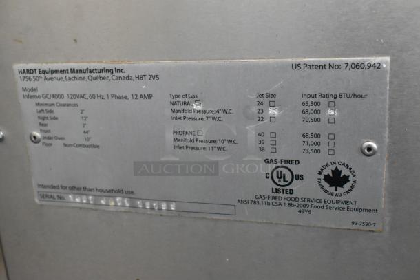 Hardt GC/4000 Stainless Steel Rotisserie Oven, natural gas powered, commercial casters, UL listed, Made in Canada.