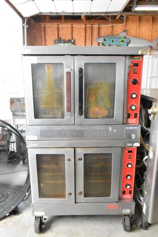 2 Vulcan SG4D-1 Stainless Steel Commercial Full Size Convection Oven w/ View Through Doors, Metal Oven Racks and Thermostatic Controls on Commercial Casters. Bottom Doors Are Stuck. 2 Times Your Bid! - Item #1200345