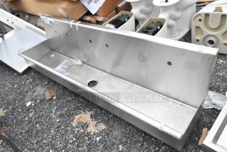 Brand new scratch and dent Regency 600HSMS1872 72"x17.5" stainless steel wall-mounted hand sink for 3 faucets.