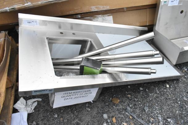 Brand new Regency 600ST2448L stainless steel single bay sink, scratch and dent, includes accessories, NSF certified.