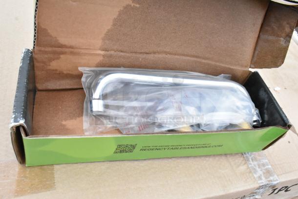 Brand new Regency 600ST2448L stainless steel single bay sink, scratch and dent, packaged with components, visible brand markings.
