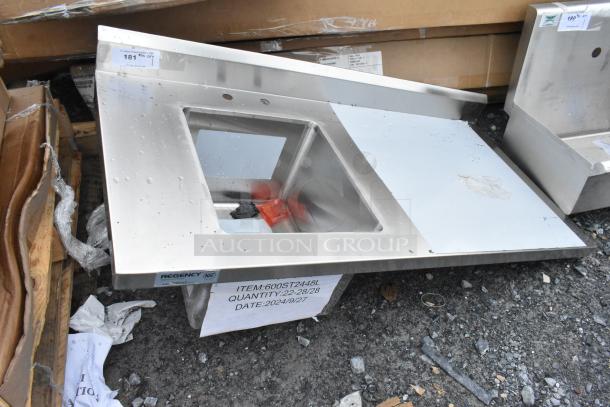 Regency 600ST2448L stainless steel sink, single bay, brand new with minor scratches and dents, NSF certified, includes label.