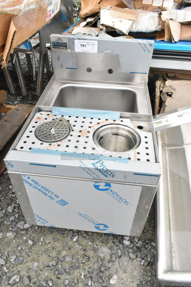 BRAND NEW Advance Tabco PRCS-25-18 underbar hand sink with glass rinser and dipper well, 25" x 18", minor scratches.