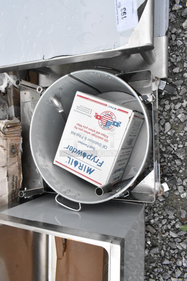 BRAND NEW MirOil 55HD 55 lb. fryer oil filter machine with pump, visible scratches and dents. Includes MirOil fry powder box.