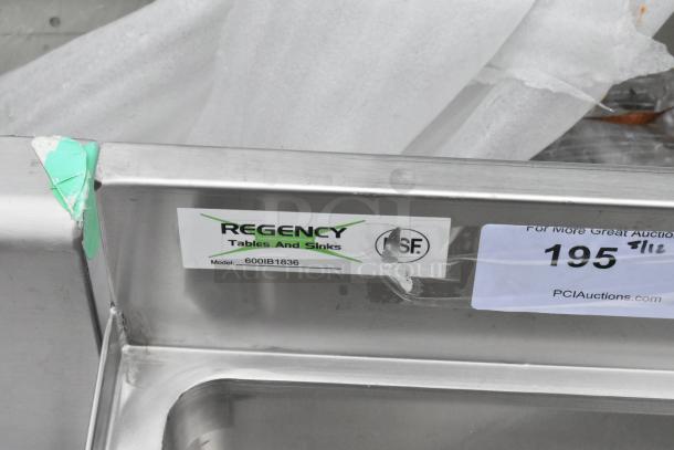 Brand new Regency 600IB1836 underbar ice bin, 18"x36", 119 lb capacity, scratch and dent condition, NSF certified.