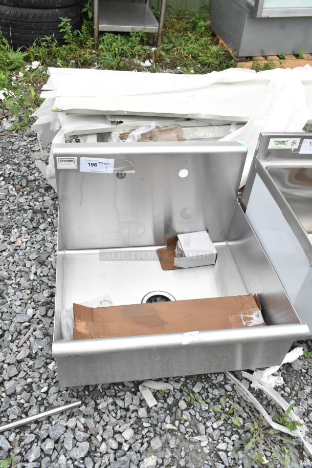 Alt text: Brand new Steelton 522MS2124 stainless steel mop sink 21"x24"x8", 18-gauge, with minor scratches.