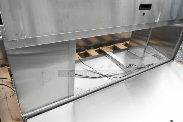 BRAND NEW Advance Tabco stainless steel 2-door cabinet, scratch and dent condition, durable construction, visible wiring.