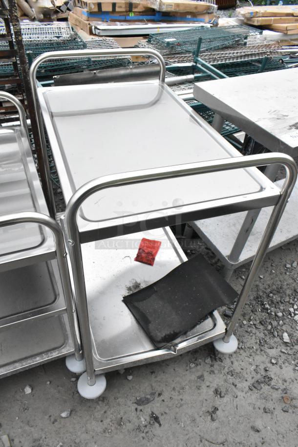 Stainless steel 2 and 3 tier carts, brand new, with commercial casters. Slight scratch and dent condition.