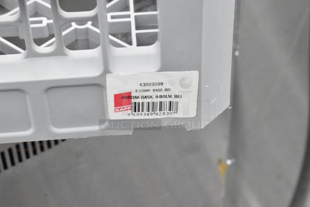 Lot of 20 Poly Dish Caddies with grid design. Visible label includes model number 43003009 and barcode. Brand: Kapp.