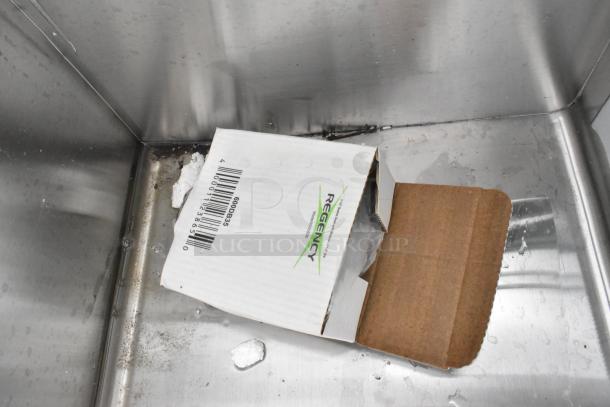 Brand new Regency 600HSMSB1896 wall-mounted hand sink, 96"x17.5", for 4 single-inlet faucets. Box with product label visible.