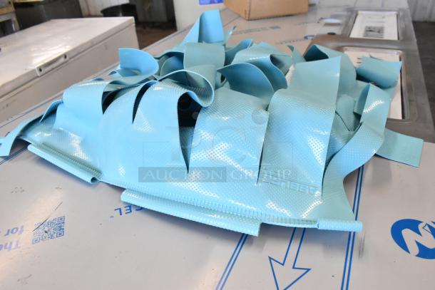 Assure Blue Dishwasher Ribbon Curtain, textured, new condition, with "Assure" brand markings visible.