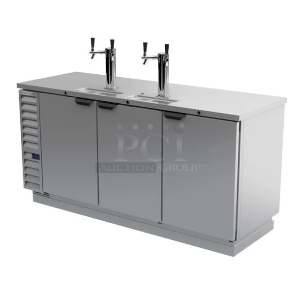 BRAND NEW Beverage-Air DD78HC-1-S kegerator, stainless steel, double tap, holds 4 half kegs, 115V, tested and working.