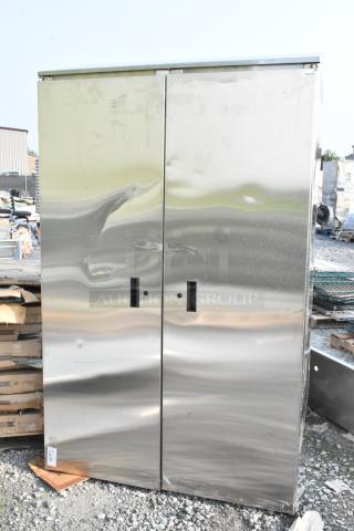 Advance Tabco stainless steel cabinet with mop sink, Model 9-OPC-84DR-300, brand new, visible scratches and dents.