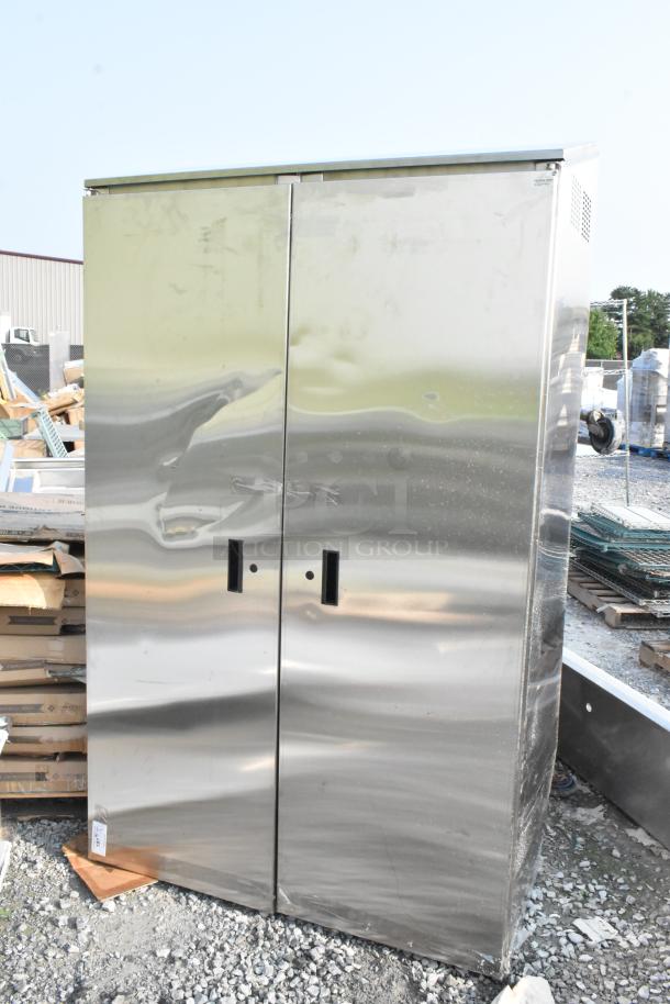 Advance Tabco stainless steel cabinet with mop sink, model 9-OPC-84DR-300. New, scratch and dent condition.