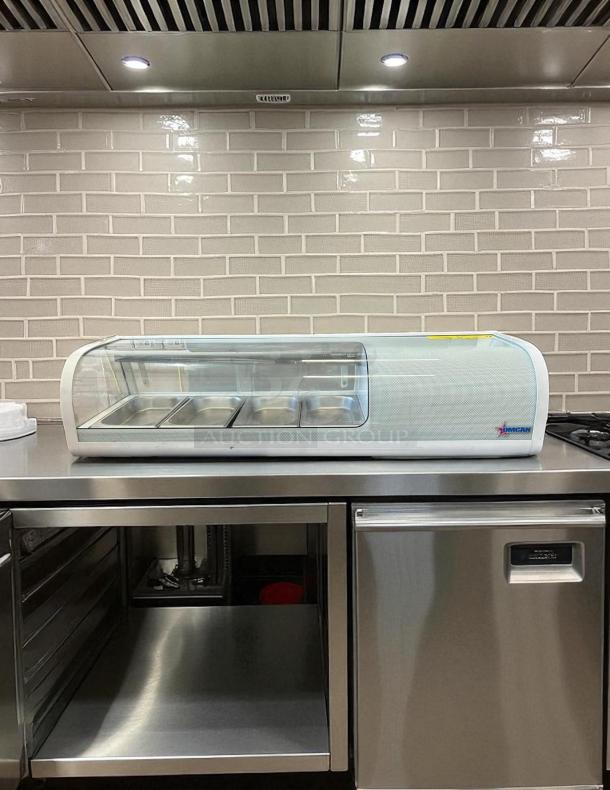 Omcan RS-CN-0042-S 46-inch sushi showcase, 42L capacity, 115v, excellent condition, clear front glass, stainless steel interior.