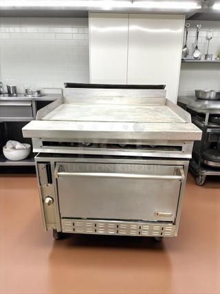 Jade Range JTRH-36G-36C gas range, 36" full griddle, manual controls, convection oven, tested, working condition, 135,000 BTU.