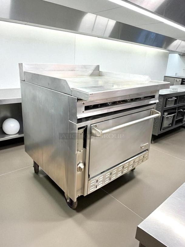 Work Horse Jade JTRH-36G-36C 36" gas range with full griddle, convection oven, 135,000 BTU, stainless steel, tested.
