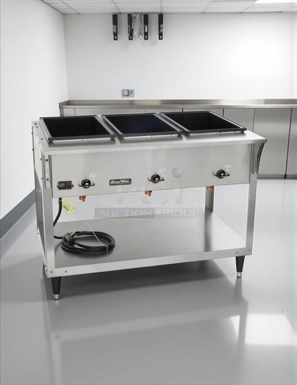 Vollrath 38213 ServeWell 3-Well S/S Hot Food Steam Table, electric, 2100W, 120v, in great condition, tested and working.