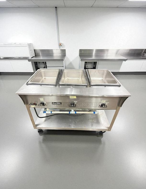 Vollrath 38213 ServeWell SL 3 Well S/S hot food steam table in great condition, electric 2100W, 120v, tested and working.