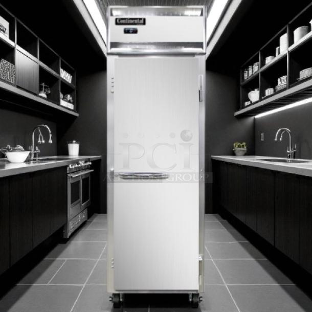 Continental Refrigerator 1FNSS freezer, reach-in one section, excellent condition, fully tested, stainless steel finish.