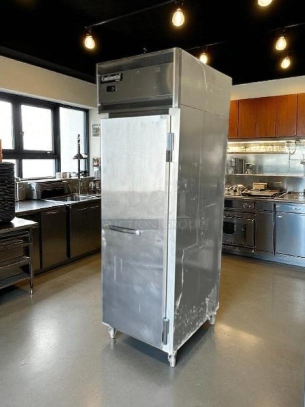 Continental 1F freezer, one-section reach-in, stainless steel, excellent condition, fully tested, commercial kitchen setting.