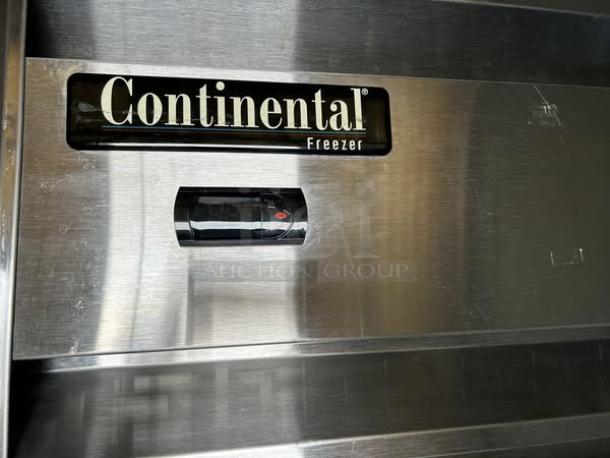 Continental Refrigerator 1F model panel showing the brand logo and control knob on a stainless steel finish.