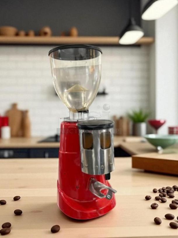 Fiorenzato F5 Automatic Coffee Grinder, red, 350 watt, 115v. Features large hopper, fully tested and working, excellent condition.