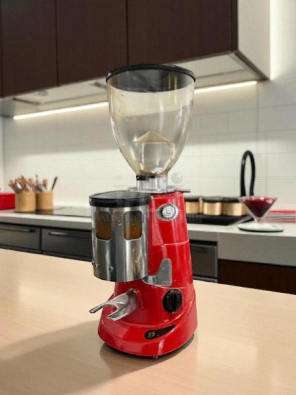 Fiorenzato F5 automatic coffee grinder, 350 watt, 115v, red, excellent condition, fully tested and working.