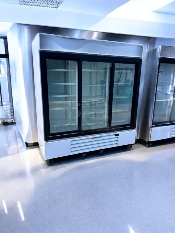 Beverage-Air MMR66HC-1-W commercial merchandiser refrigerator, 3-door, white finish, superb condition, fully tested.