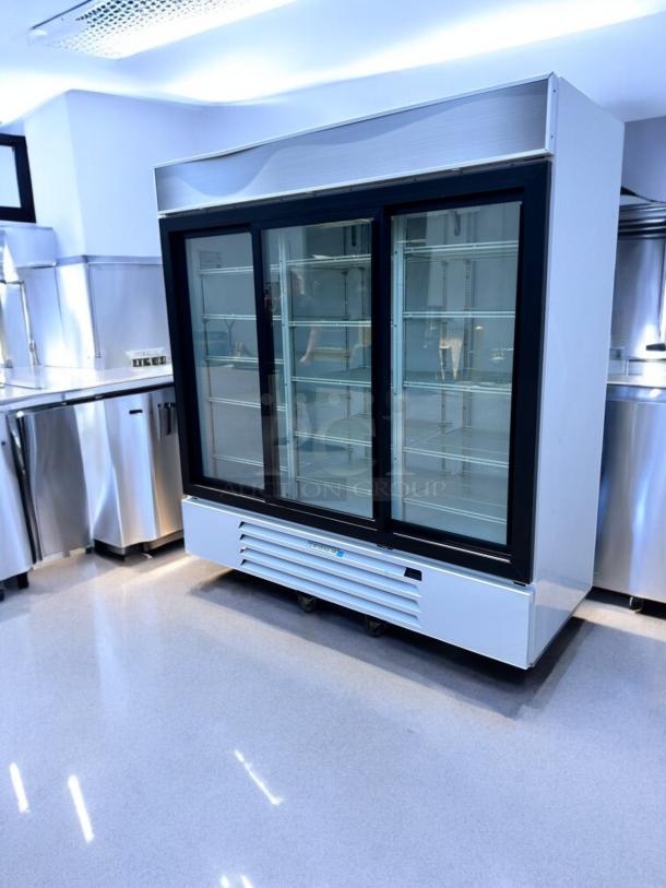 Beverage-Air MMR66HC-1-W commercial refrigerator, superb condition, white finish, 3 glass doors, fully tested and working.
