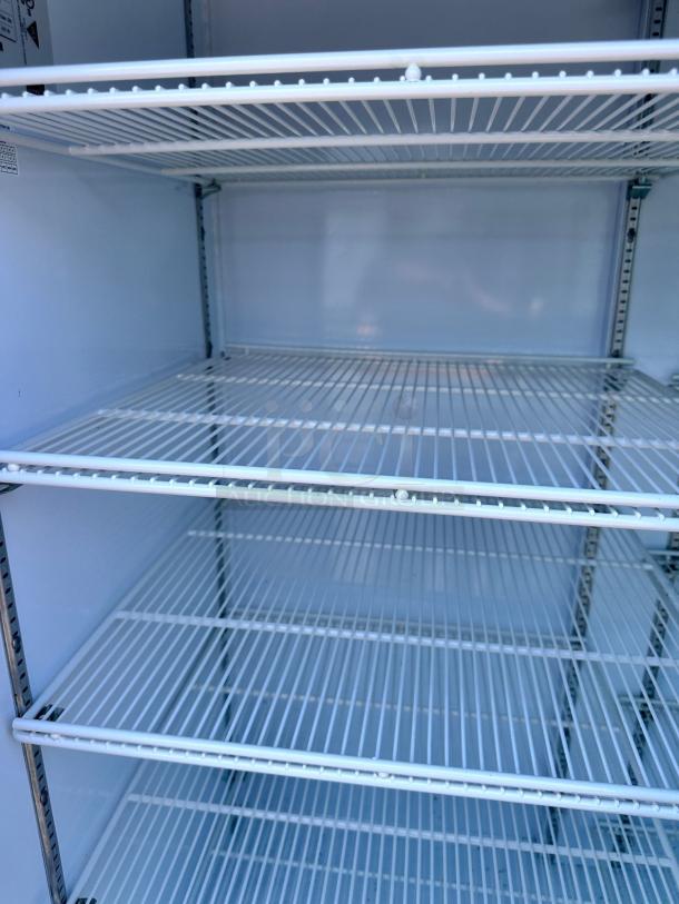 Beverage-Air MMR66HC-1-W commercial refrigerator interior, white finish, three shelves, superb condition, fully tested.