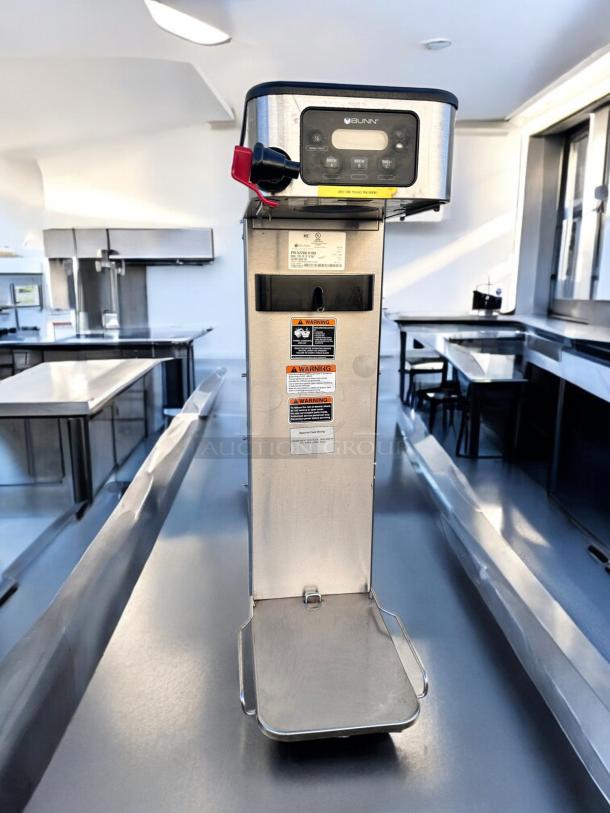 BUNN ITCB-DV 29" Brewer with Tray, model B-DV, outstanding condition, 120V, fully tested and working. Visible labels include safety warnings.