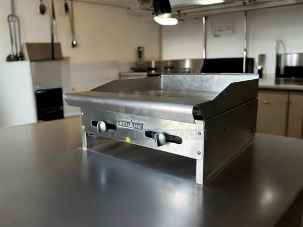 American Range ARMG-24 gas countertop griddle, 24", stainless steel, manual controls, excellent condition, fully tested.
