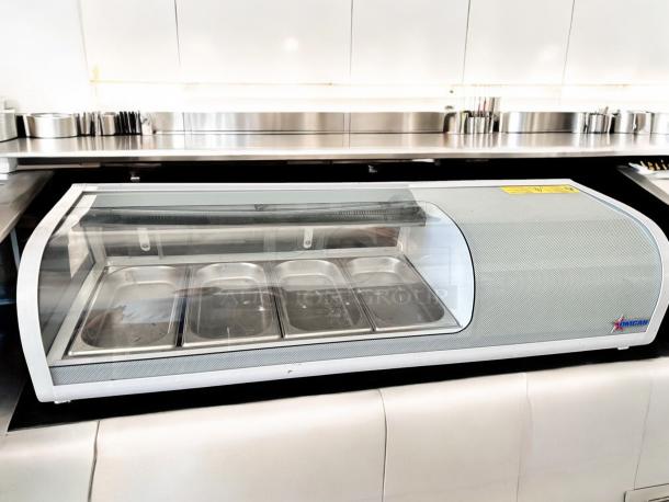 Omcan 39553 refrigerated sushi display case, 46", excellent condition, fully tested, working, with visible brand logo.