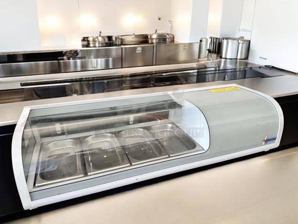 Omcan 39553 refrigerated sushi display case, 46", excellent condition, 110V, fully tested, visible Omcan branding.